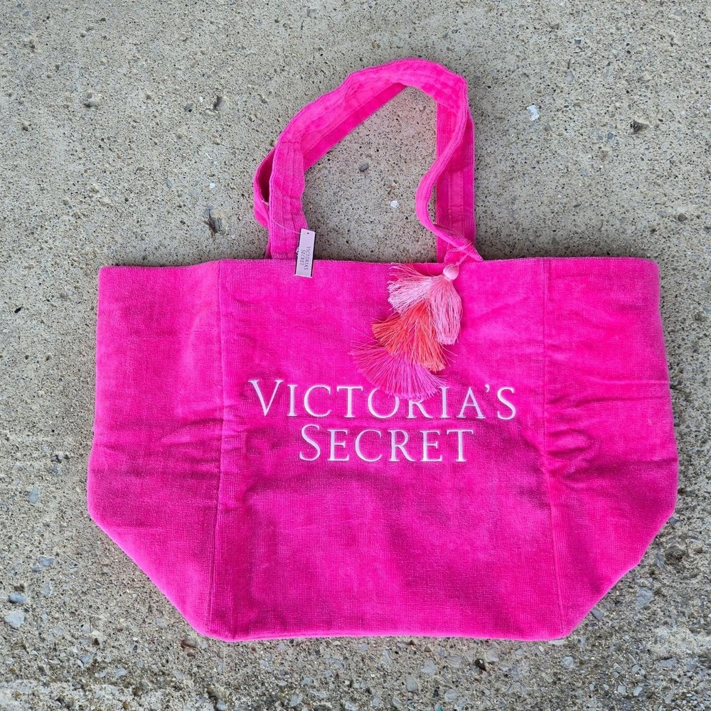Victoria's Secret pink terry beach tote bag with tassels‎